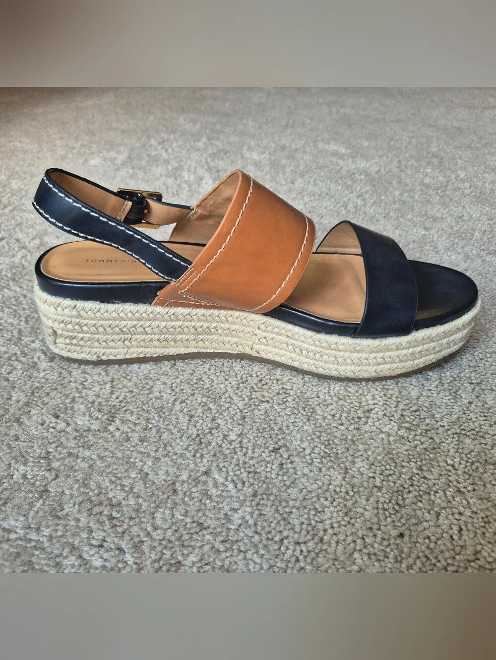 Tommy Hilfiger Two-Tone Black, Tan & White Espadrille Platform Sandals